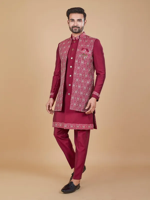 Attractive wine silk indowestern