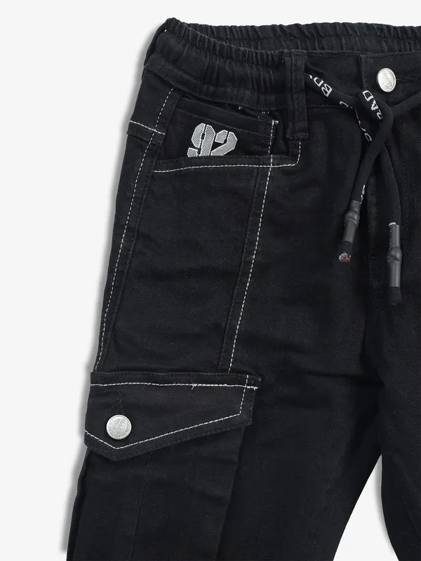 BAD BOYS black solid  cargo jeans