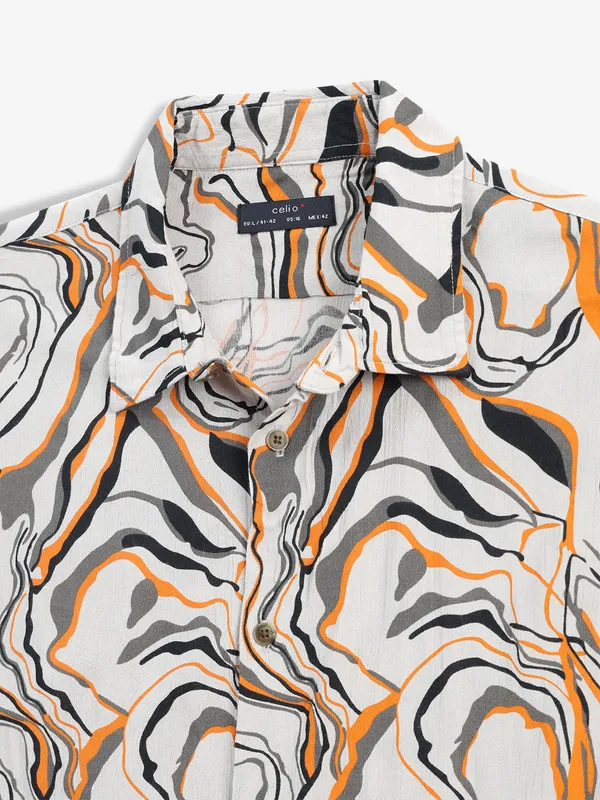 CELIO grey and orange cotton printed shirt
