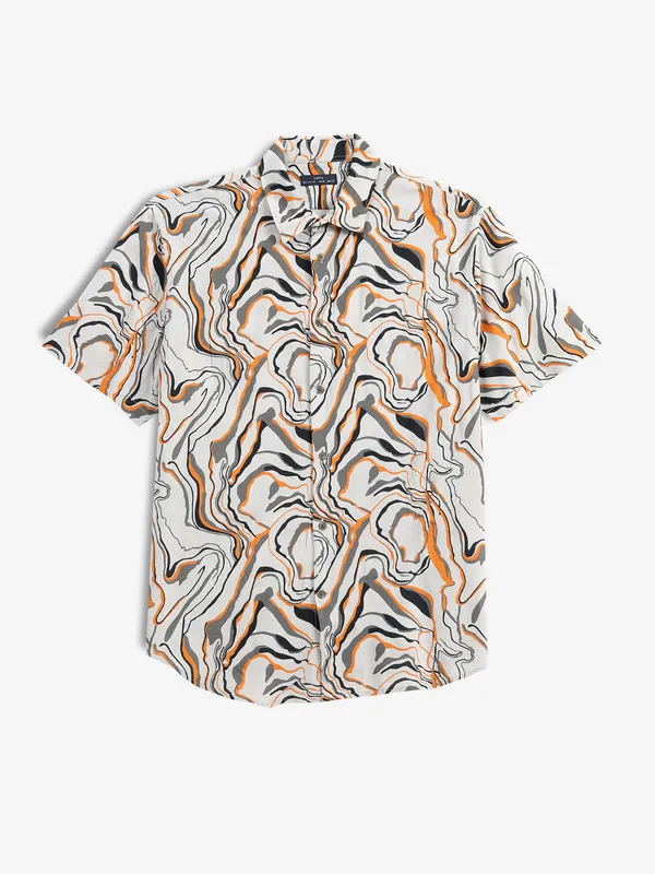 CELIO grey and orange cotton printed shirt