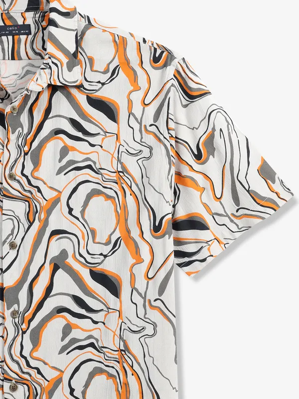 CELIO grey and orange cotton printed shirt