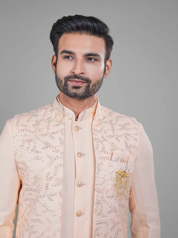 Classic peach silk indowestern