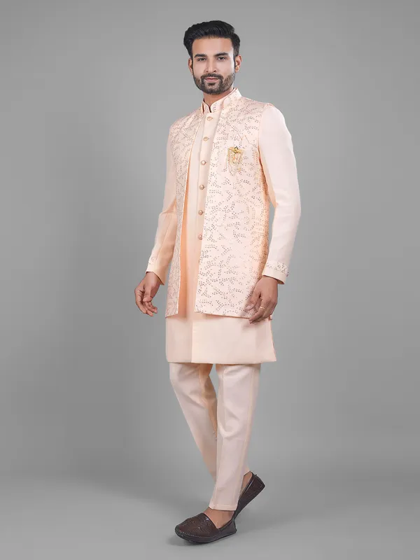 Classic peach silk indowestern