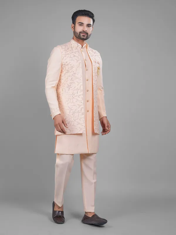 Classic peach silk indowestern