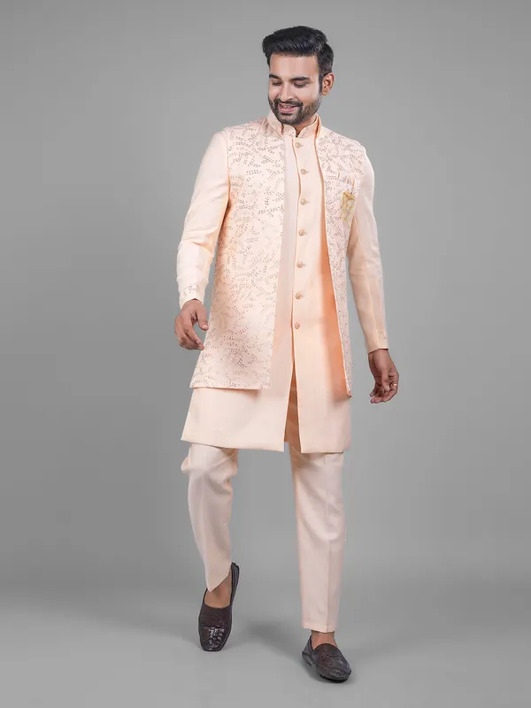 Classic peach silk indowestern