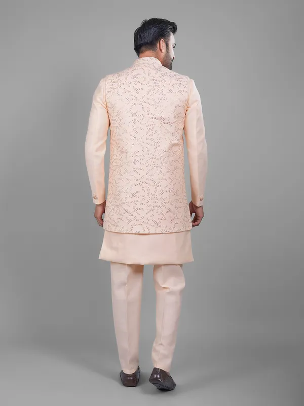 Classic peach silk indowestern