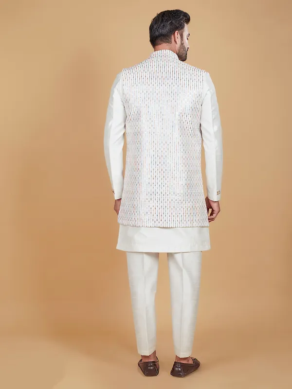 Classy off-white raw silk indowestern