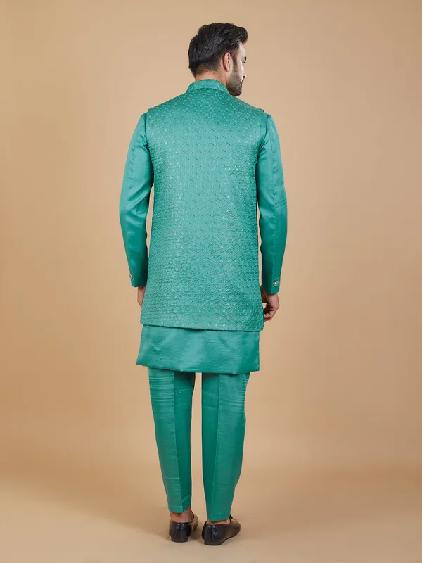 Classy rama green silk indowestern