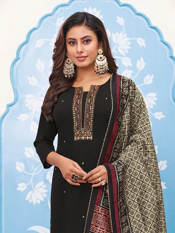 Cotton silk black salwar suit with dupatta