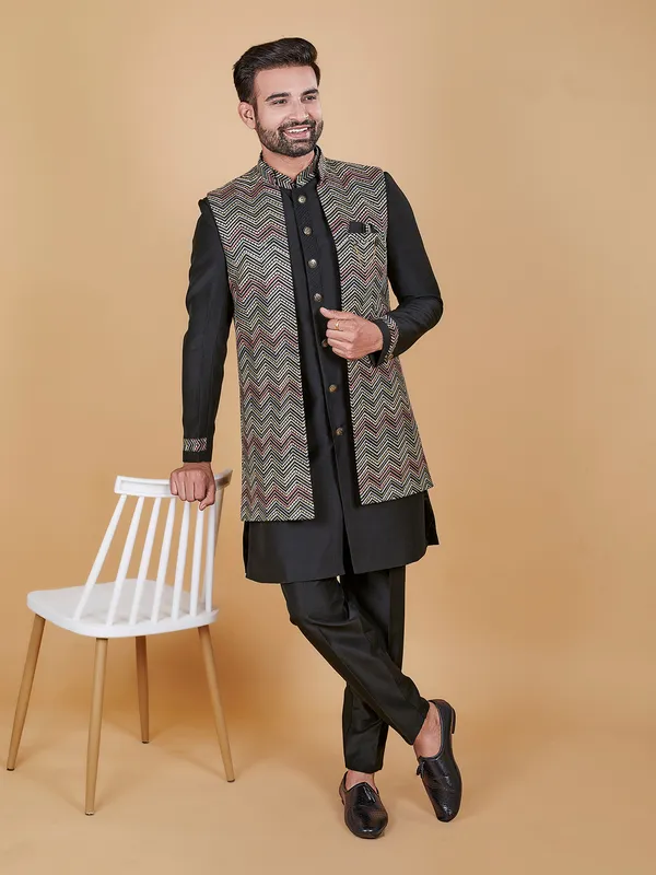 Dazzling black silk indowestern