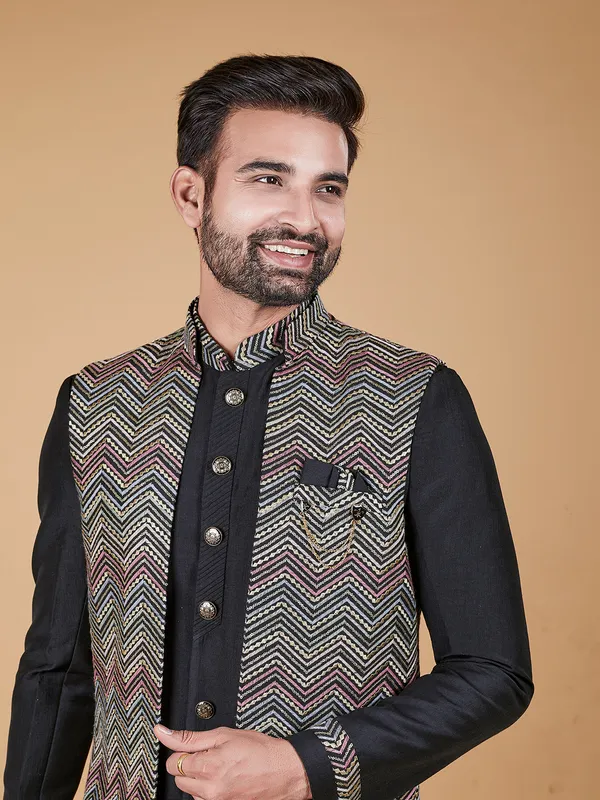 Dazzling black silk indowestern