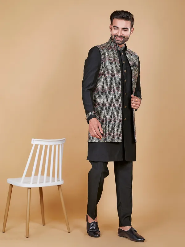 Dazzling black silk indowestern