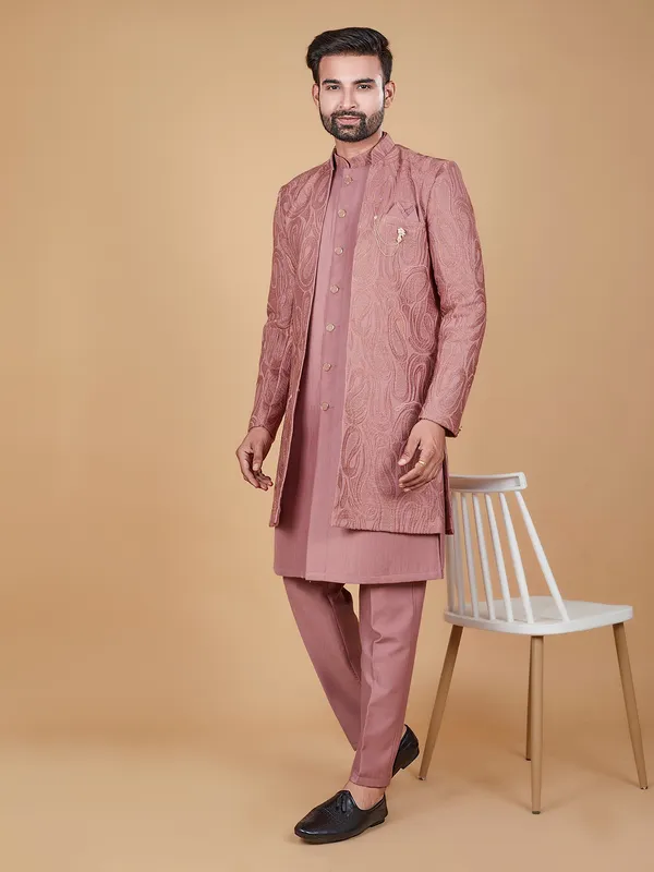 Elegant silk pink indowestern