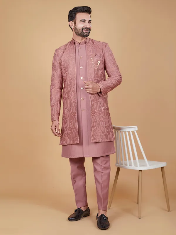 Elegant silk pink indowestern