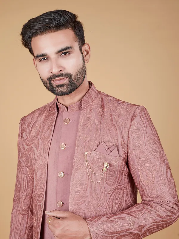 Elegant silk pink indowestern