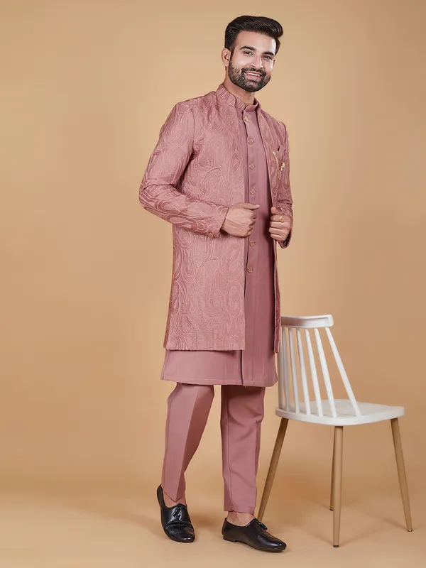 Elegant silk pink indowestern