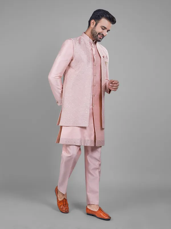 Fabulous light pink silk indowestern