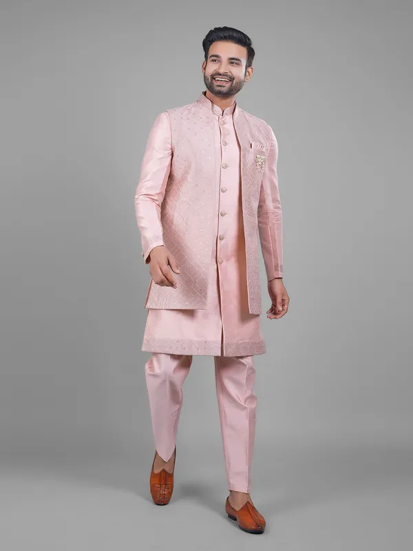Fabulous light pink silk indowestern