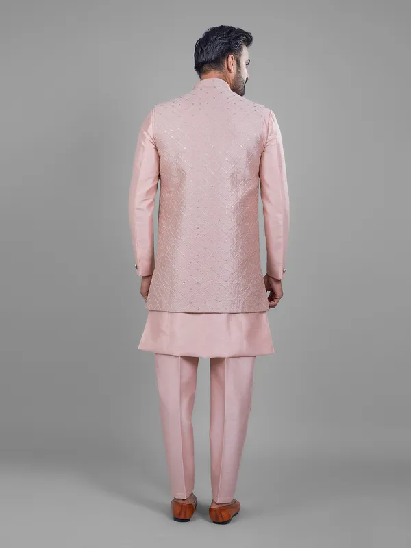 Fabulous light pink silk indowestern