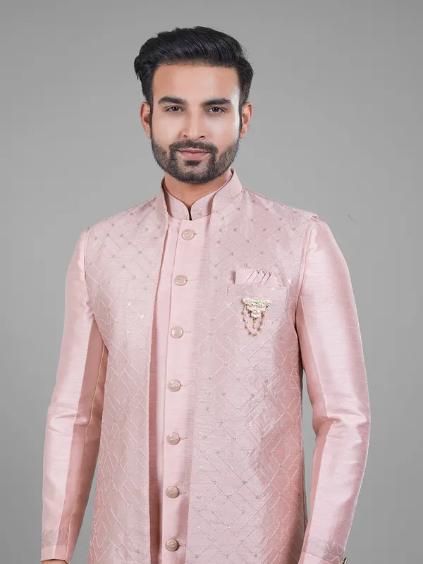 Fabulous light pink silk indowestern