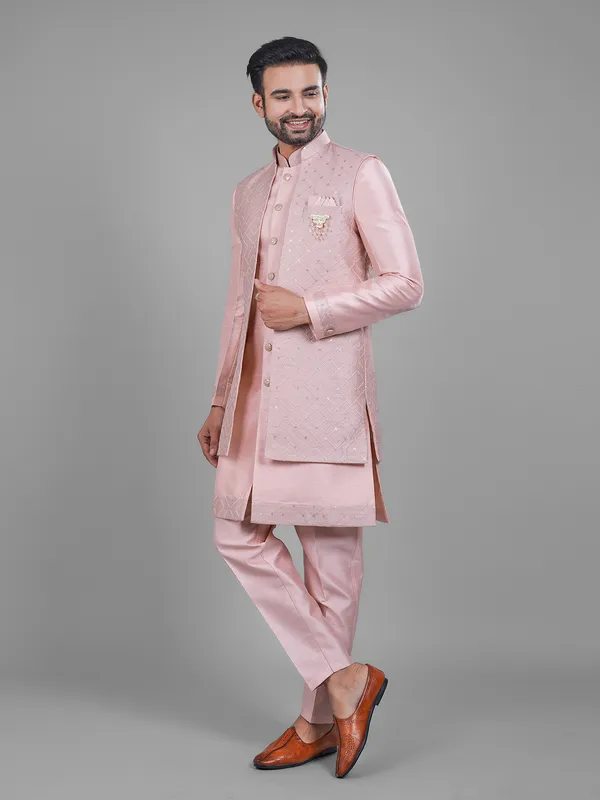 Fabulous light pink silk indowestern