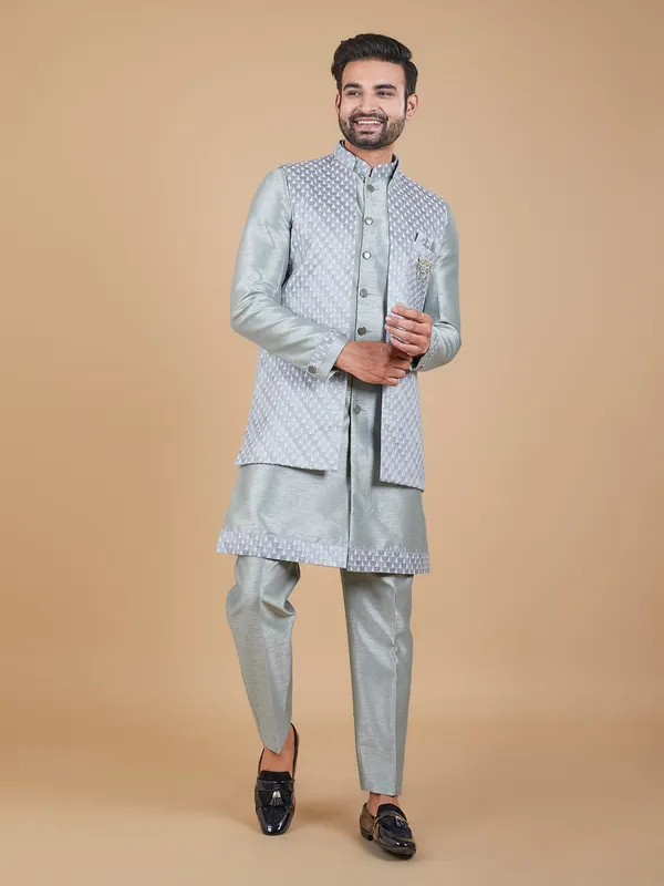 Latest silk grey indowestern