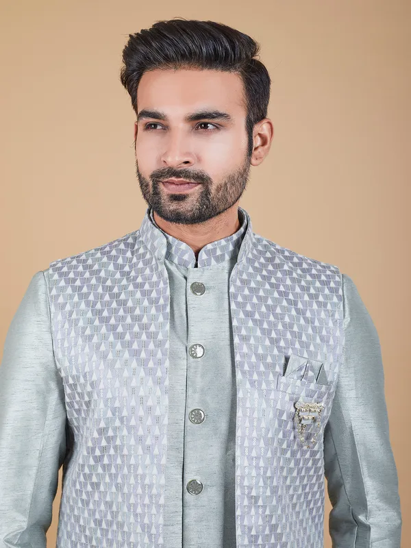 Latest silk grey indowestern