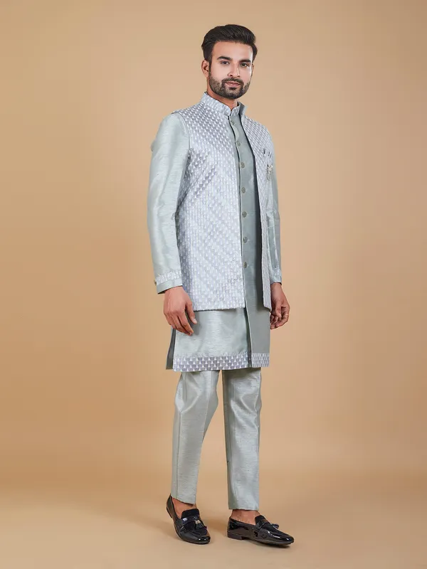 Latest silk grey indowestern