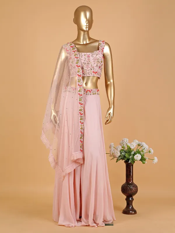 Light pink georgette palazzo suit with dupatta