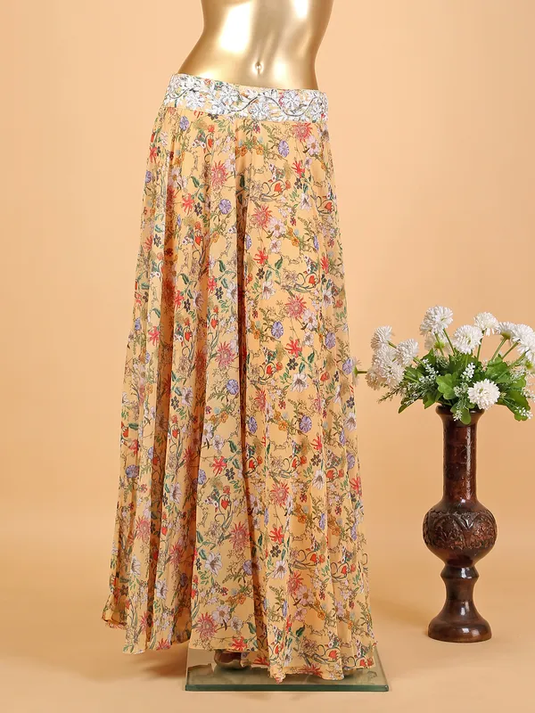 Light yellow floral print georgette co-ord set