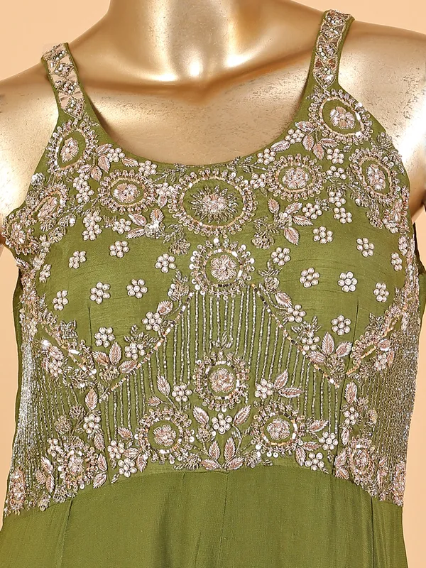 Mehendi green georgette jumpsuit