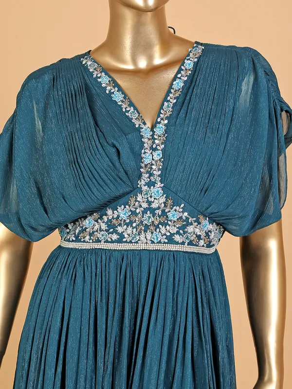 Newest georgette rama blue anarkali suit