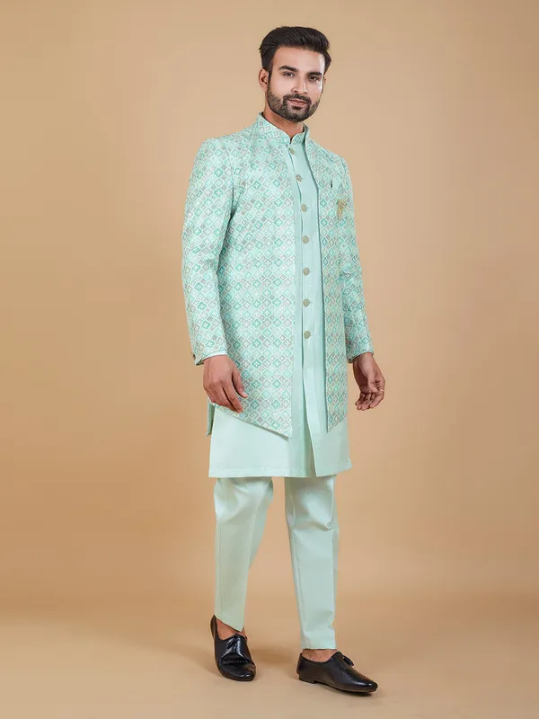 Silk printed mint green indowesternr