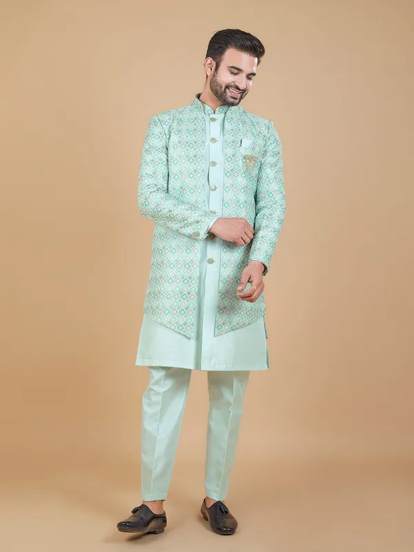 Silk printed mint green indowesternr