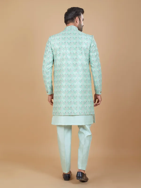 Silk printed mint green indowesternr
