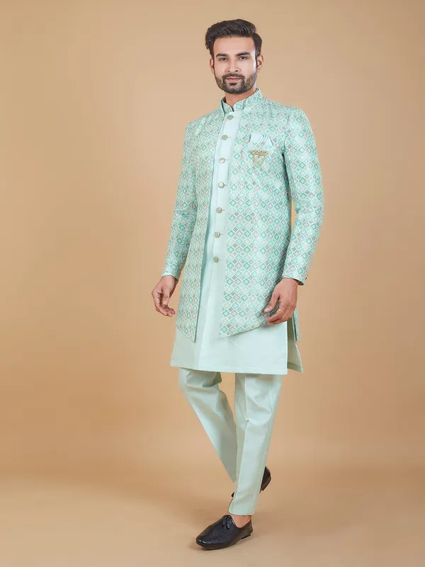 Silk printed mint green indowesternr