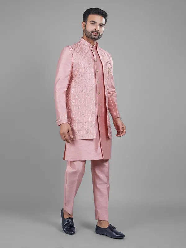 Stunning silk pink indowestern