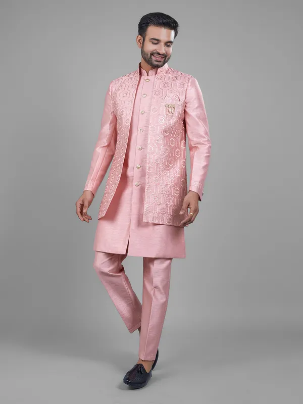 Stunning silk pink indowestern