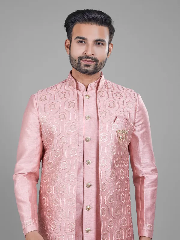 Stunning silk pink indowestern