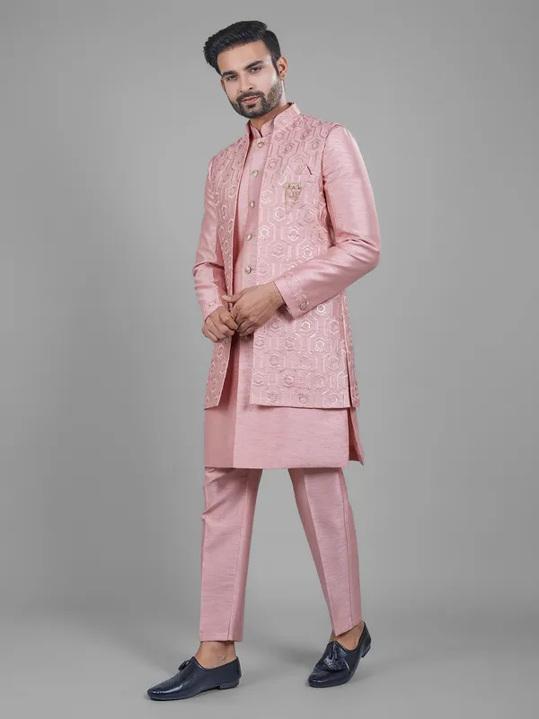 Stunning silk pink indowestern