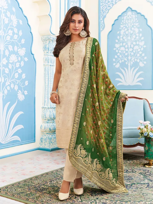 Trendy beige tissue silk salwar suit with dupatta