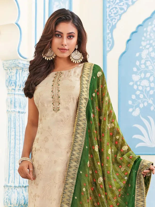 Trendy beige tissue silk salwar suit with dupatta