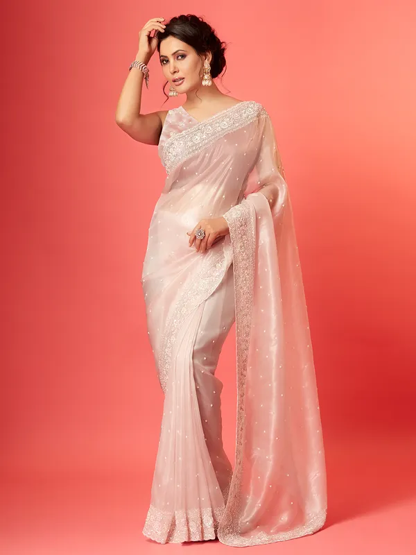 Beautiful soft organza light pink saree