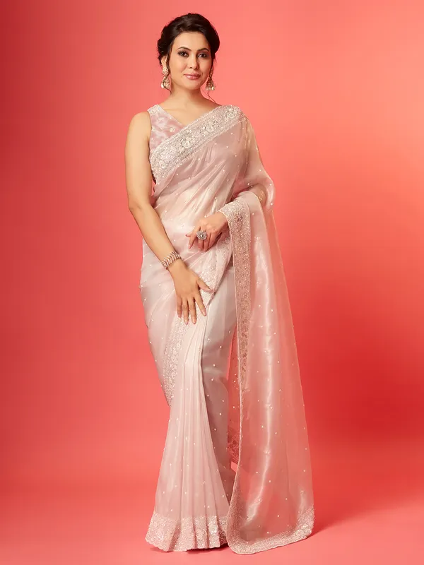 Beautiful soft organza light pink saree