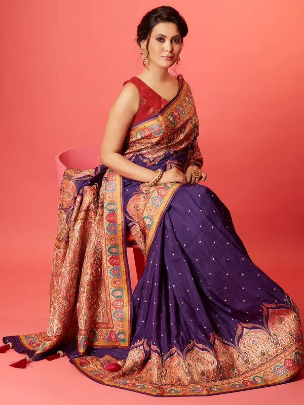 Elegant purple pashmina silk saree