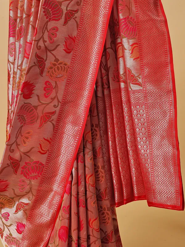 Stunning beautiful red banarasi silk saree