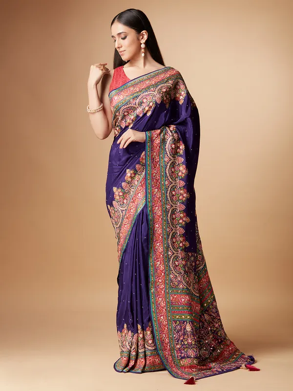 Stunning purple pashmina silk saree