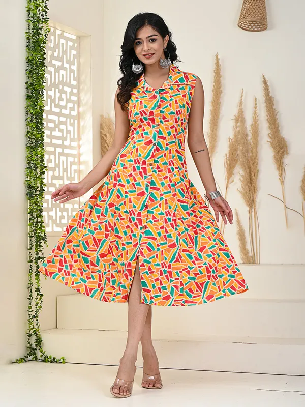 Trendy multi color printed cotton kurti