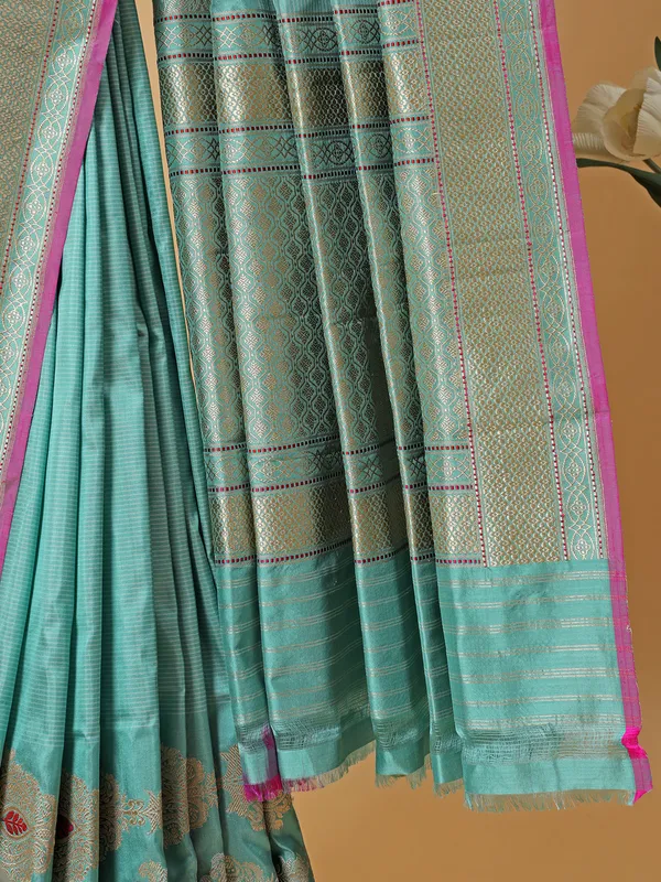 Trendy sea green banarasi silk saree