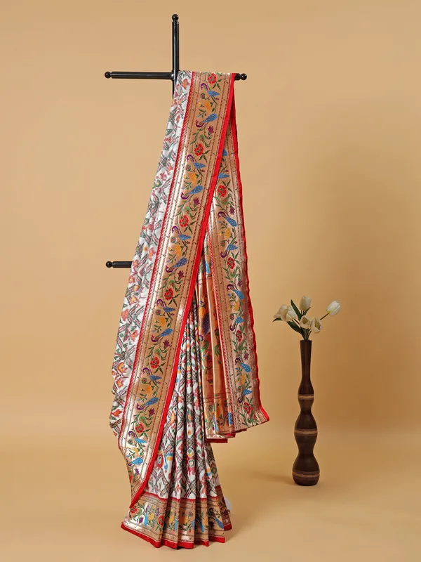 White patola print banarasi silk saree